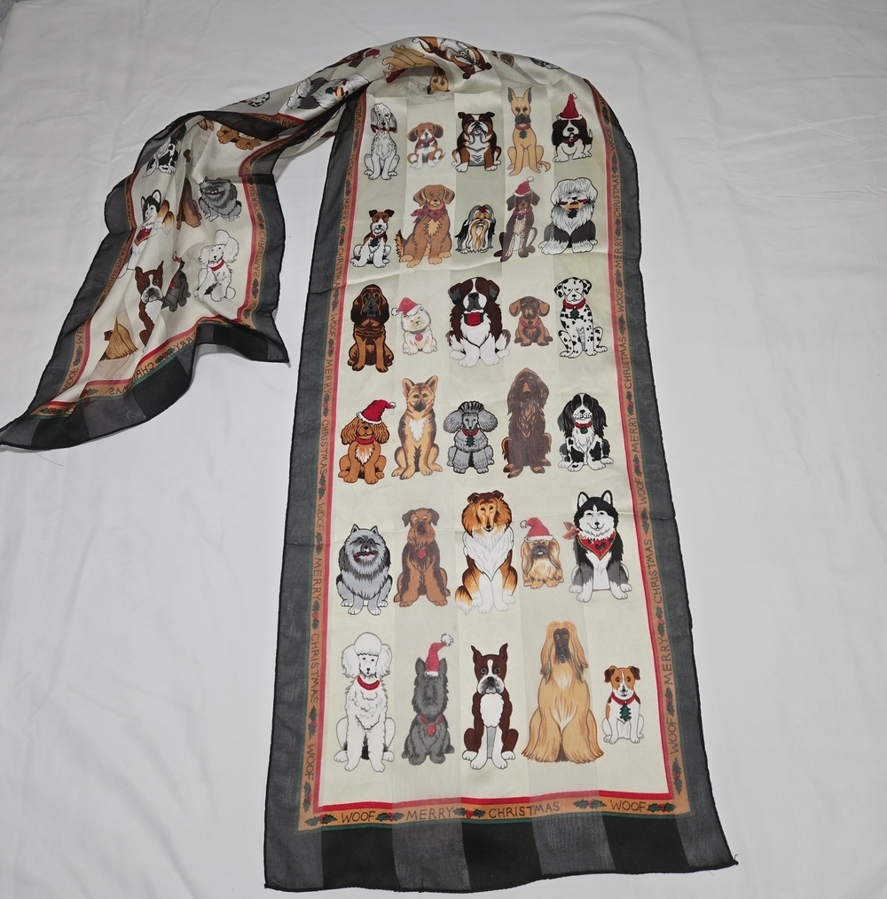 Dog Lovers Festive Holiday Puppy Statement Scarf Dog Rescue Animal Print